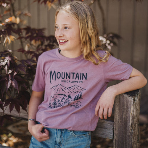 Mountain Wildflowers Kids Tee - Heather Orchid - The Montana Scene