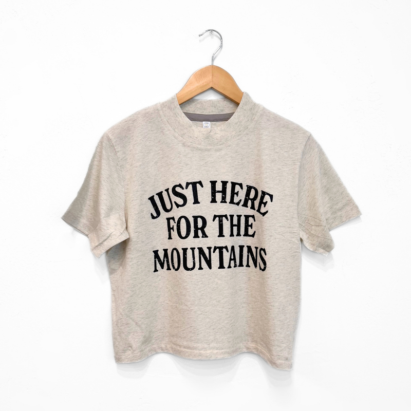 Just Here For The Mountains Ladies Boxy Tee - Heather Natural