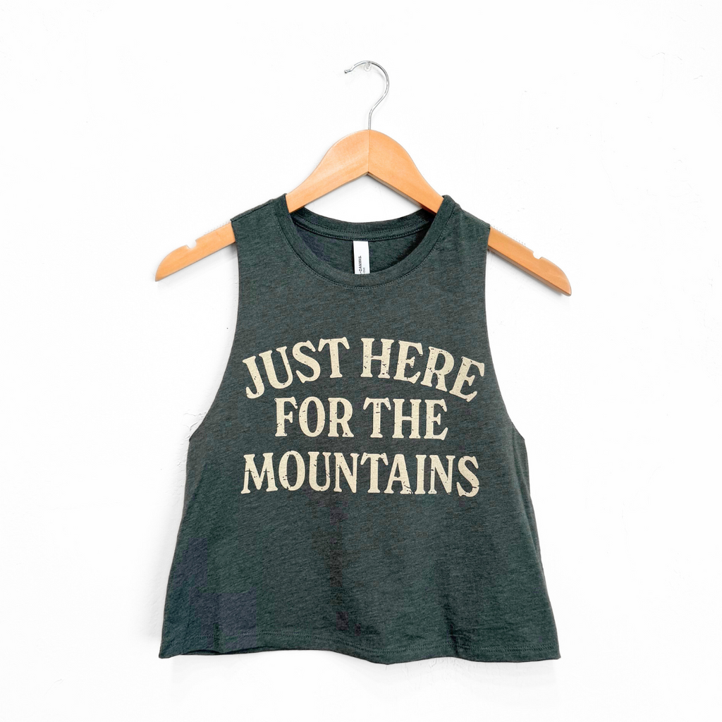 Just Here for the Mountains Ladies Tank - Heather Forest - The Montana Scene