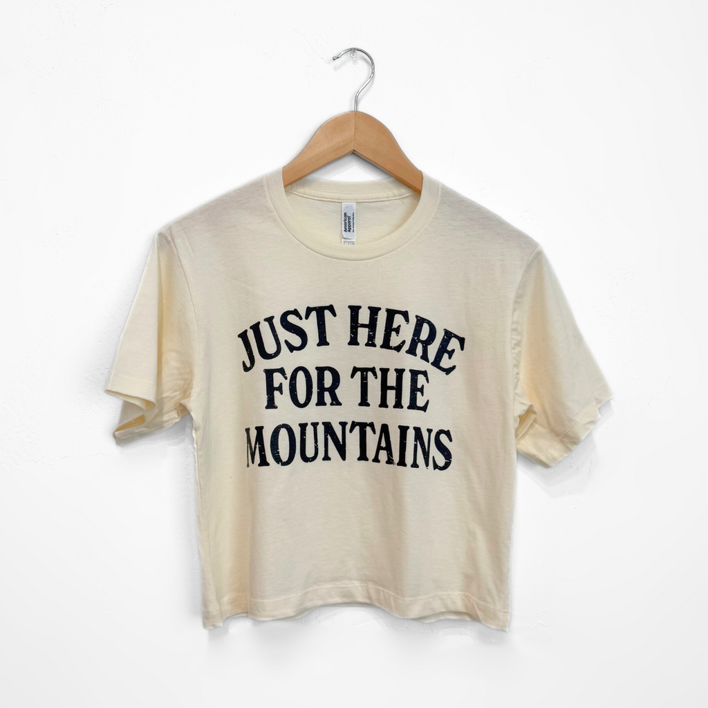 Just Here For The Mountains Ladies Boxy Tee - Creme - The Montana Scene