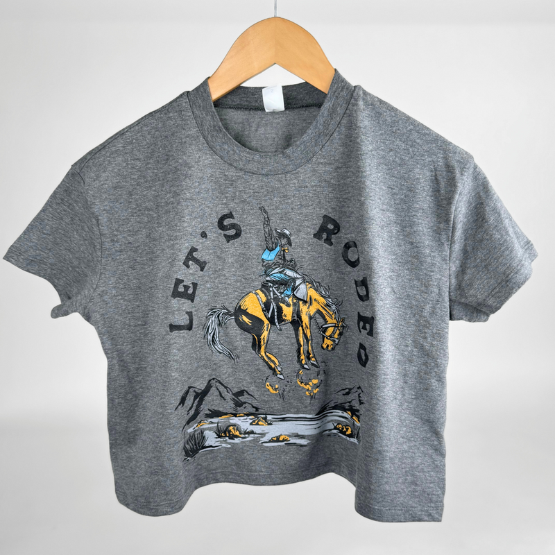 Let's Rodeo Ladies Crop Tee - Dark Heather Grey - The Montana Scene