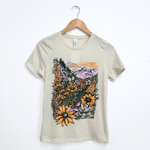 Flower Meadow Ladies Relaxed Tee - Heather Natural - The Montana Scene