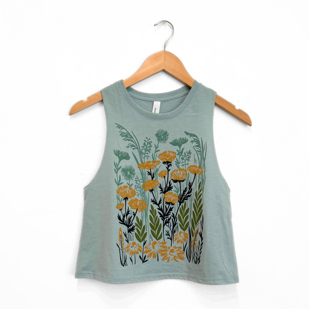 Wild Field Ladies Crop Tank - Dusty Blue - The Montana Scene