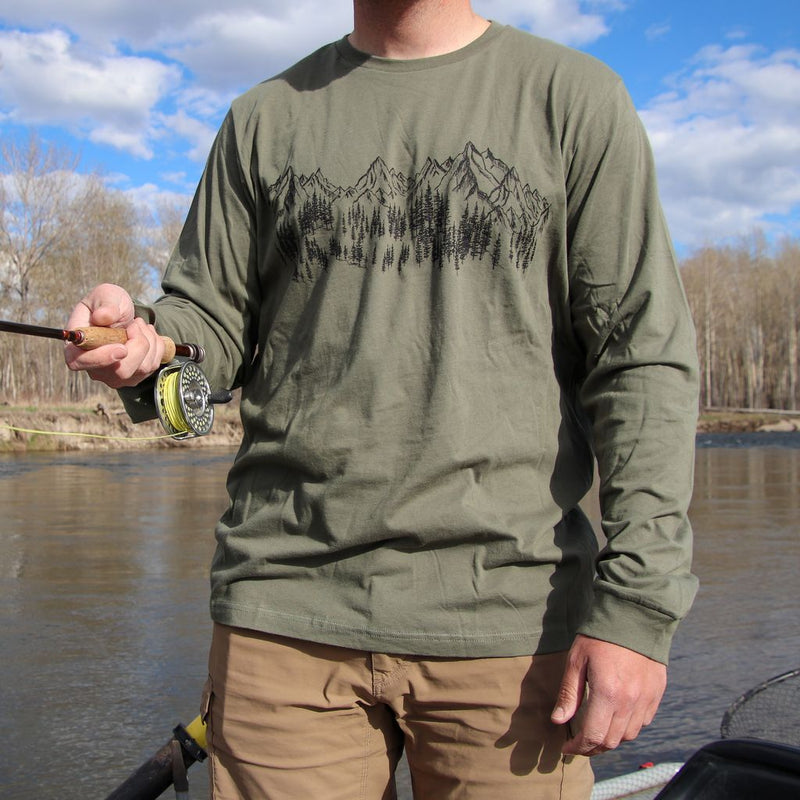 Mountain Sketch Unisex Long Sleeve - Military Green