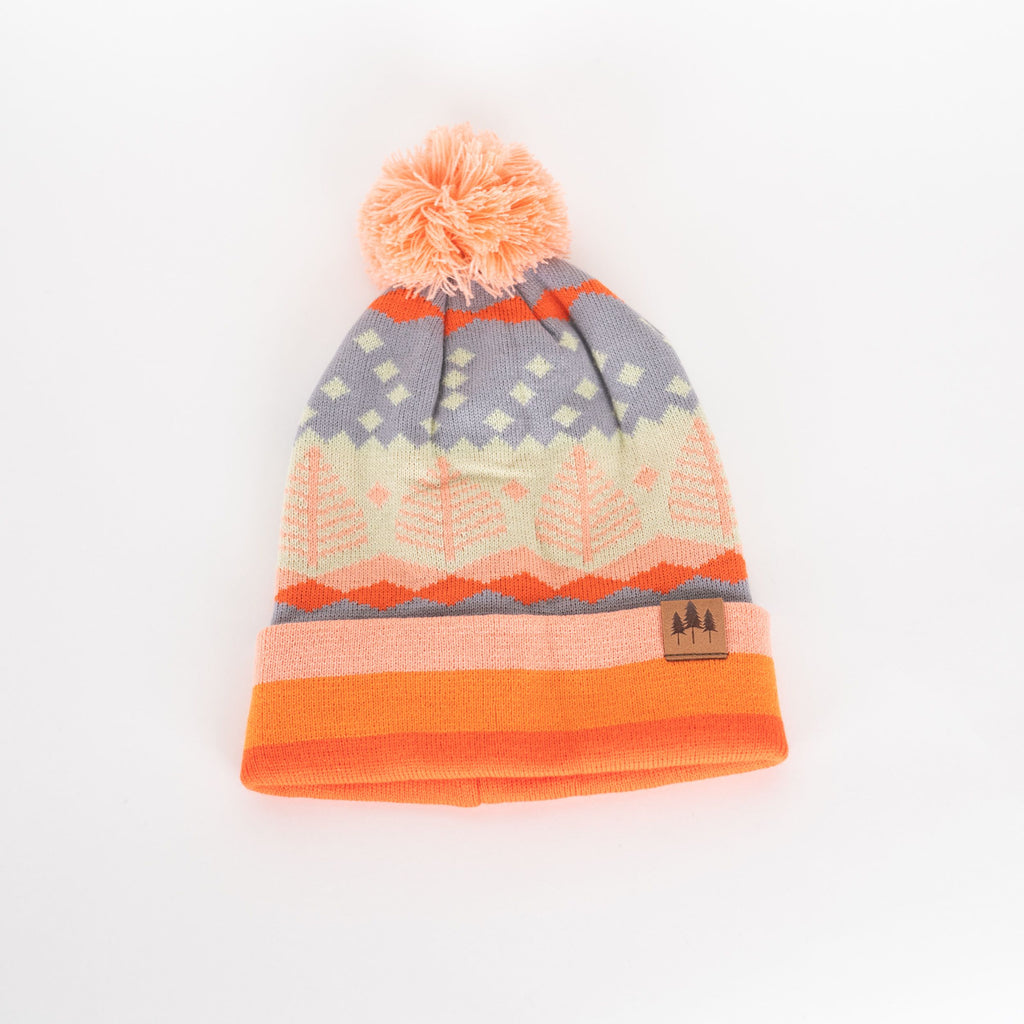 Winter Sunrise Stripe Pom Beanie - Orange/Violet - The Montana Scene