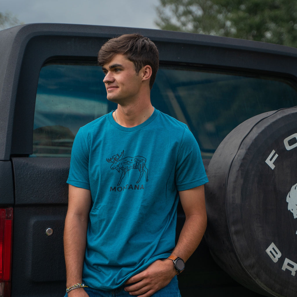Montana Moose Tee - Heathered Teal - Unisex - The Montana Scene