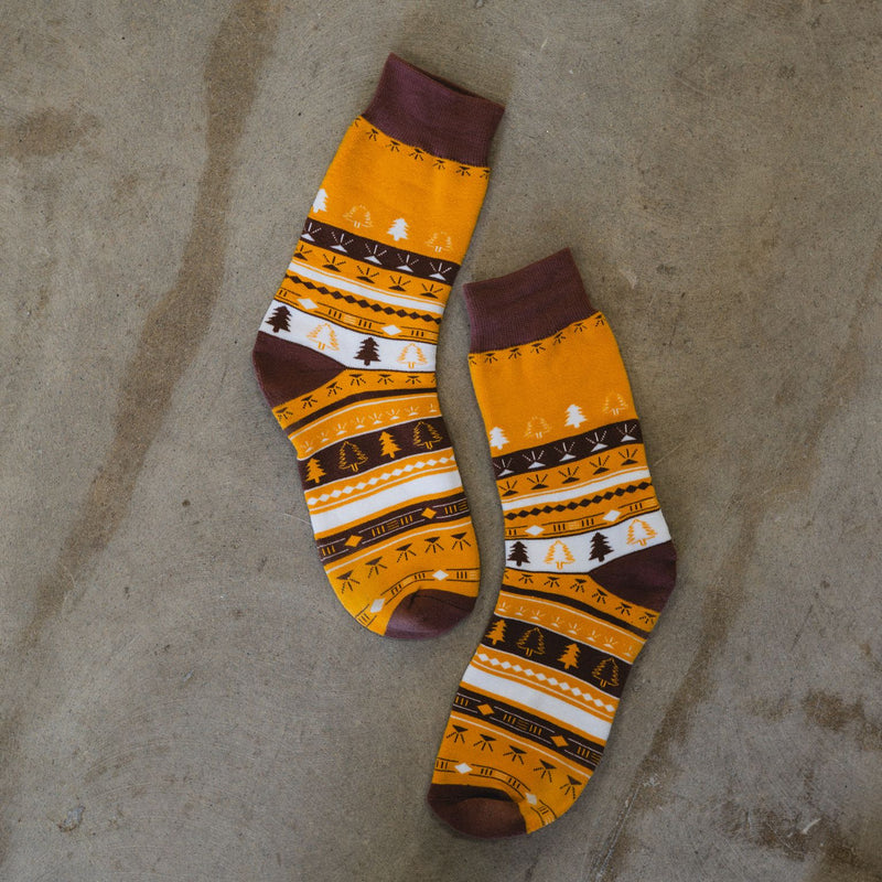 Golden Forest Unisex Sock - Mustard/Brown