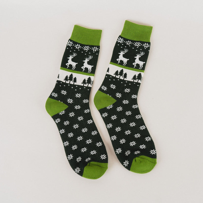 Reindeer Snowflakes Unisex Socks - Green - The Montana Scene