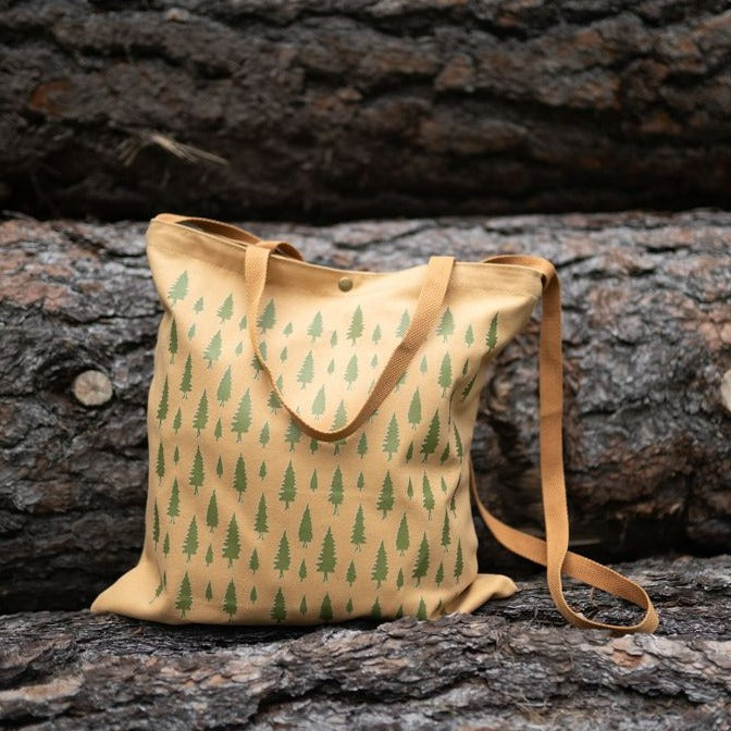 Pine Trees Canvas Tote Bag - Mustard
