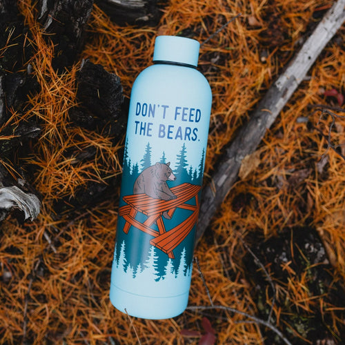 Don't Feed the Bears Water Bottle - Blue - The Montana Scene