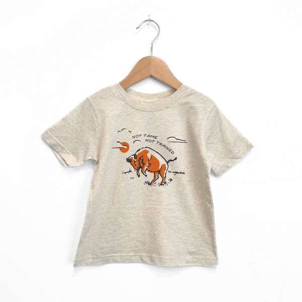 Not Tame Bison Toddler Tee - Heather Natural - The Montana Scene