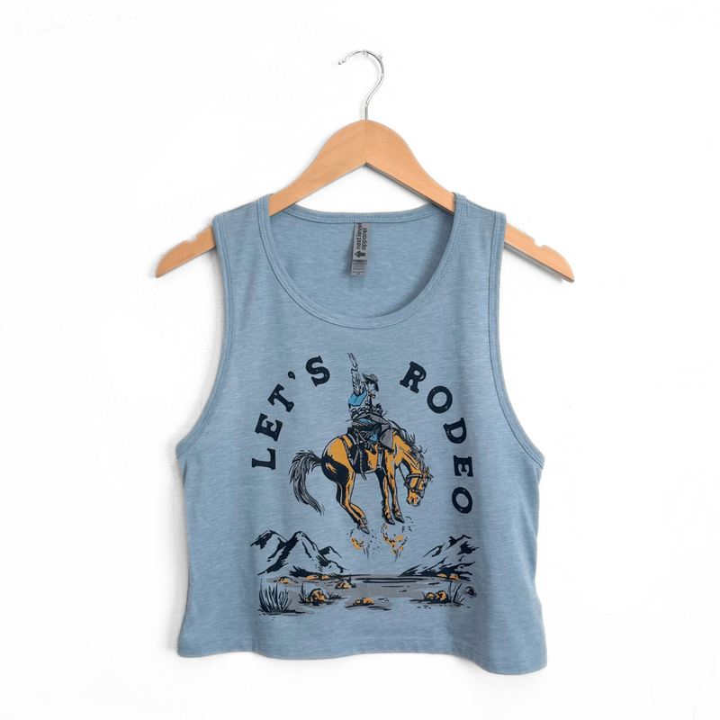 Let's Rodeo Ladies Crop Tank - Stonewash Denim