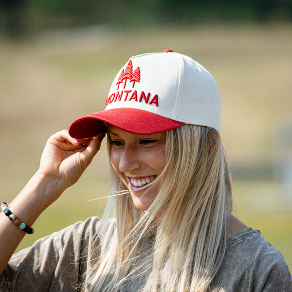 Montana Three Tree Embroidered Trucker - Vintage Red - The Montana Scene