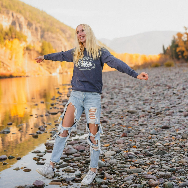 Frickin Freezin Unisex Long Sleeve - Navy - The Montana Scene