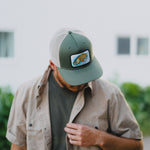 Fish Watercolor Trucker- Olive