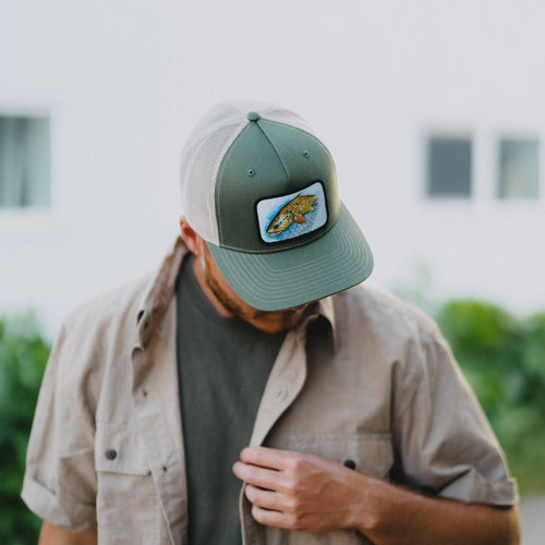 Fish Watercolor Trucker- Olive