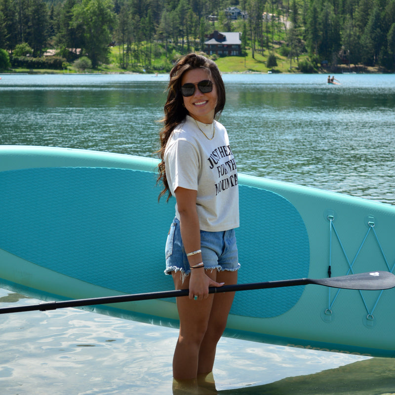 Just Here For The Mountains Ladies Boxy Tee - Heather Natural