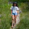 Just Here For The Mountains Ladies Boxy Tee - Heather Natural
