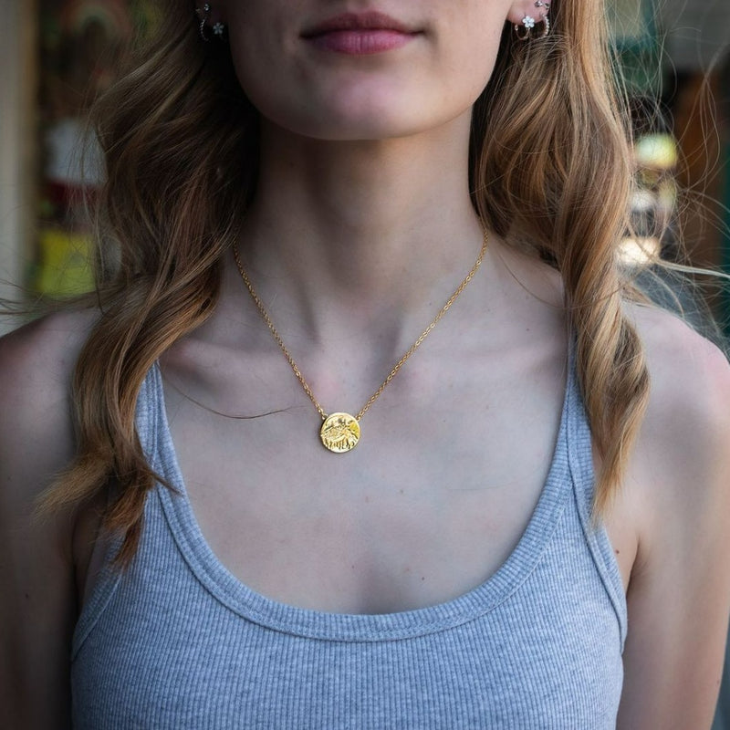 Mountain Scape Stamped Necklace Gold The Montana Scene