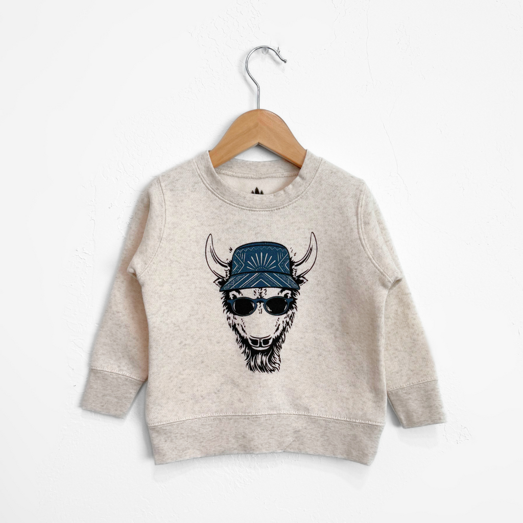 Yo Bison Toddler Fleece - Heather Natural - The Montana Scene