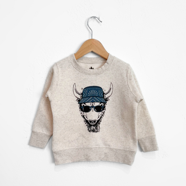 Yo Bison Toddler Fleece - Heather Natural - The Montana Scene
