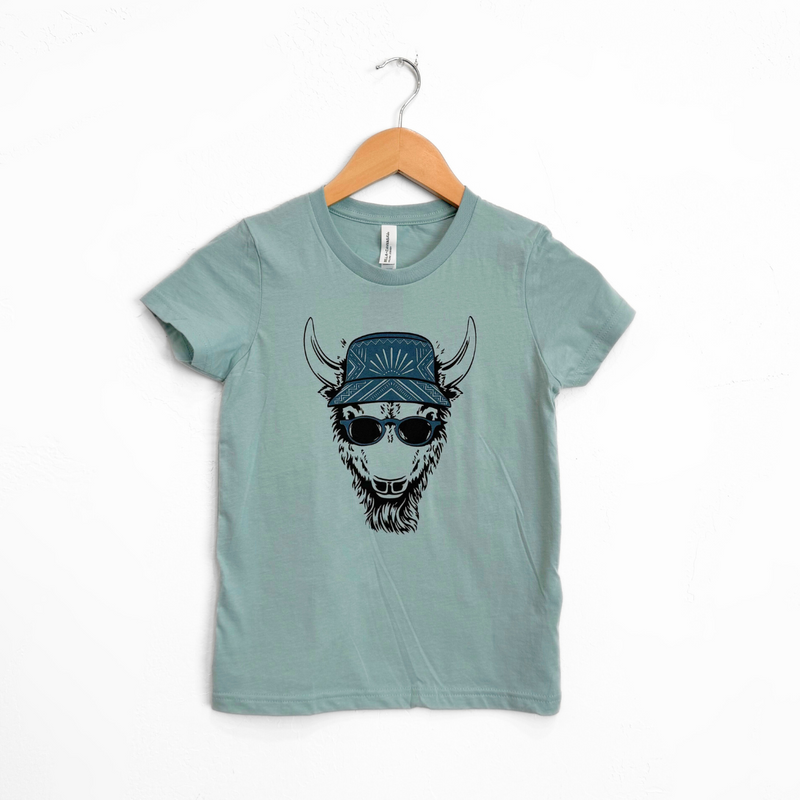Yo Bison Kids Tee - Dusty Blue