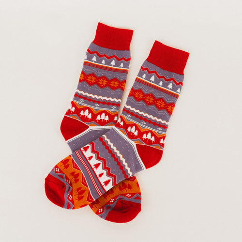 Tree Snowflake Unisex Socks - Red/Purple