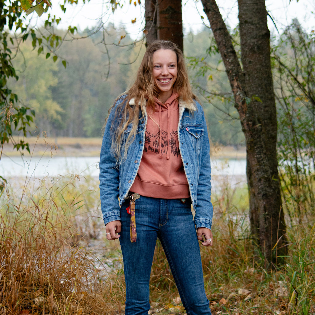 Mountain Sketch Ladies Crop Hoodie - Desert Rose - The Montana Scene