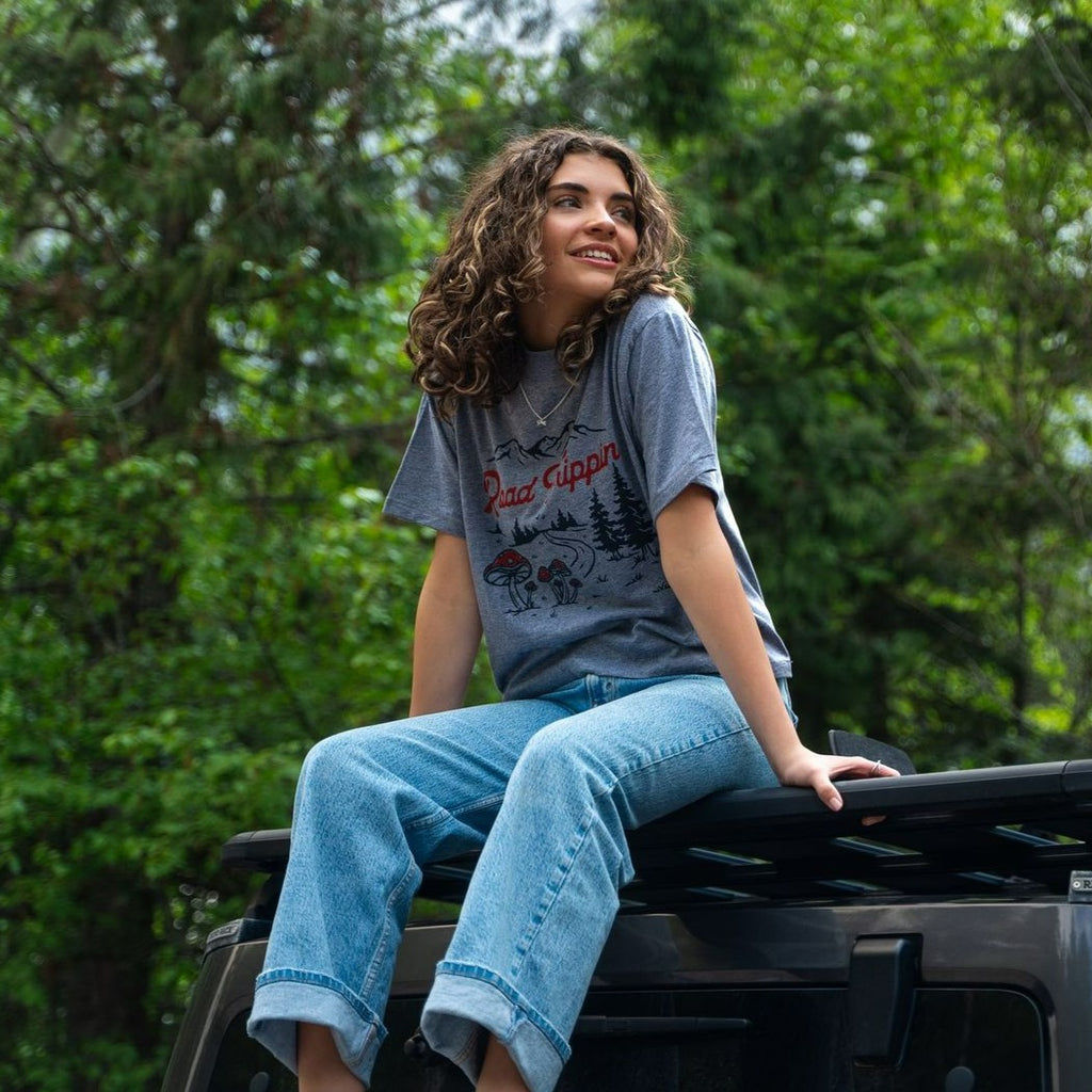 Road Tripping Ladies Boxy Tee - Granite Heather - The Montana Scene