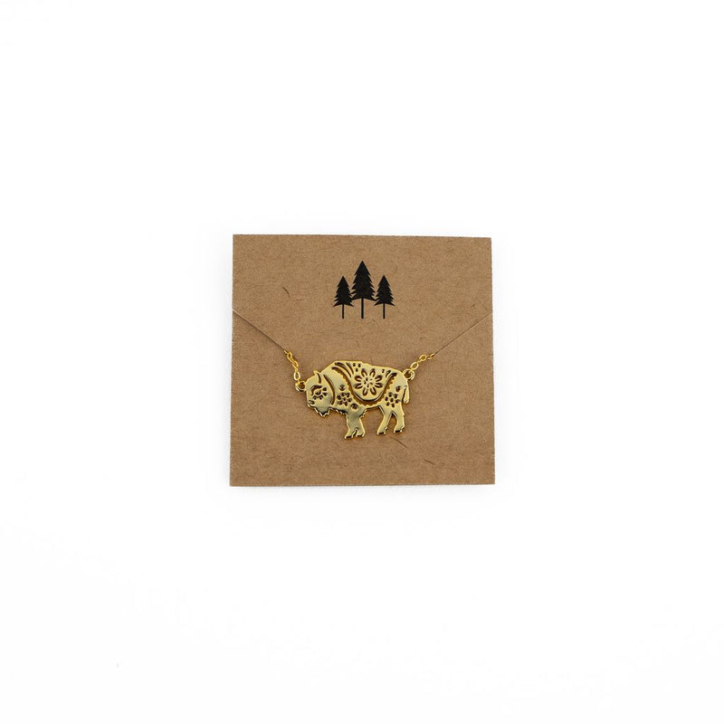 Floral Bison Necklace - Gold