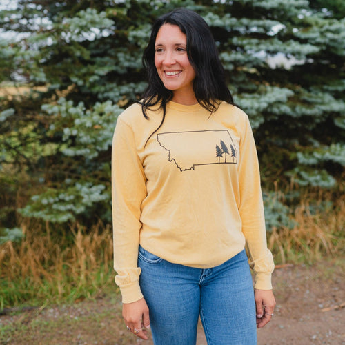 Montana Tree Outline Unisex Long Sleeve - Mustard - The Montana Scene
