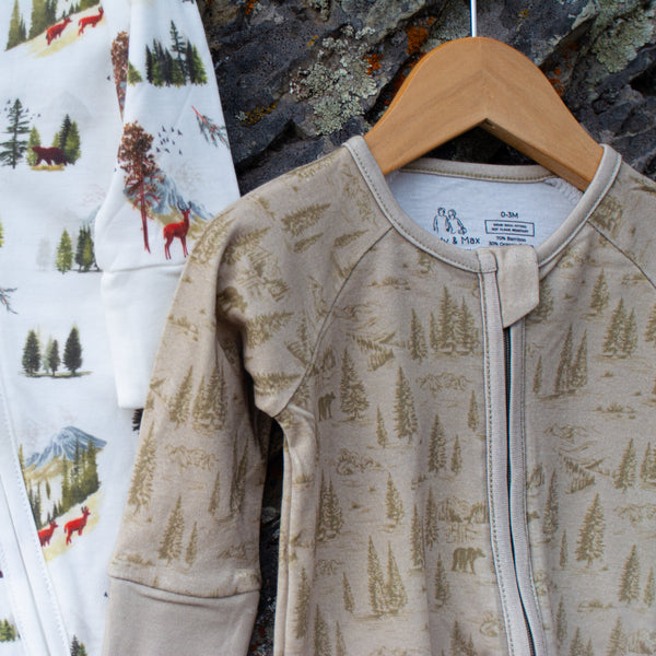 2 Way Zipper Convertible PJ's - Green Bear - The Montana Scene