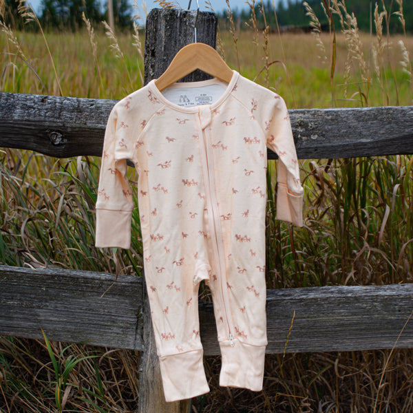 2 Way Zipper Convertible PJ's - Horse Print - The Montana Scene