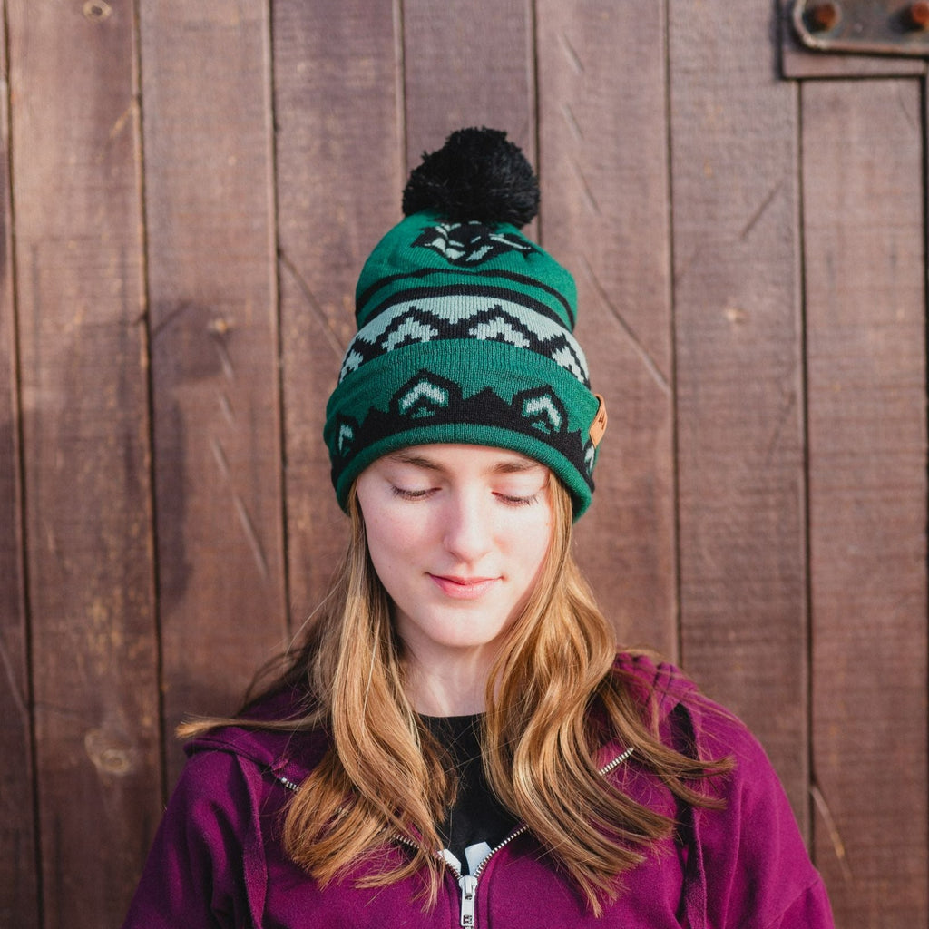 Wintergreen Pattern Pom Beanie - Emerald/Mint - The Montana Scene