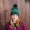 Wintergreen Pattern Pom Beanie - Emerald/Mint - The Montana Scene