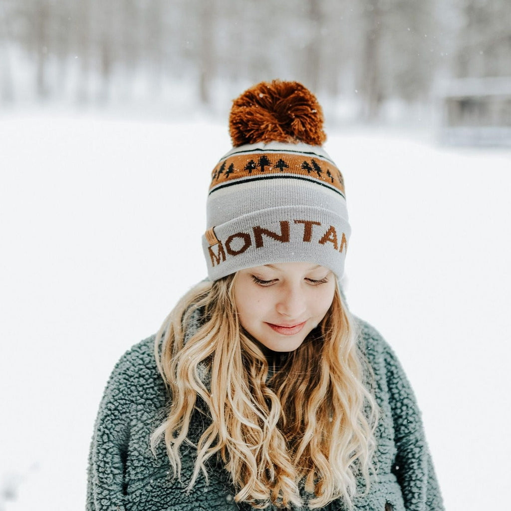 Montana 3 Tree Kids Beanie - Grey/Brown - The Montana Scene
