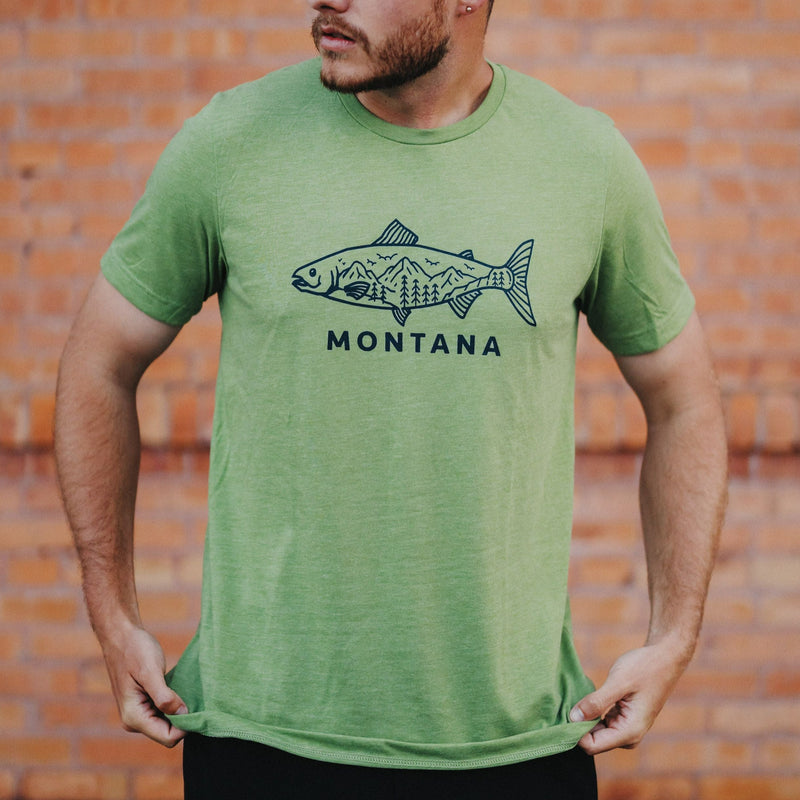 Montana Fish Unisex Tee - Heathered Green - The Montana Scene