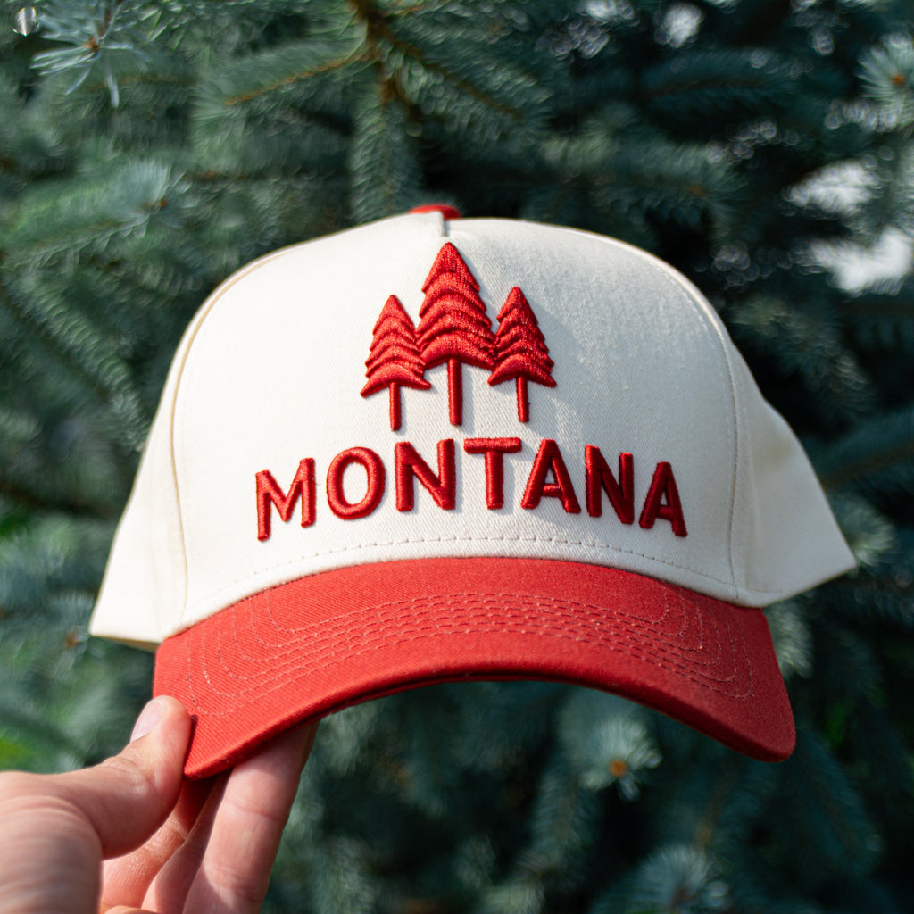 Montana Three Tree Embroidered Trucker - Vintage Red - The Montana Scene