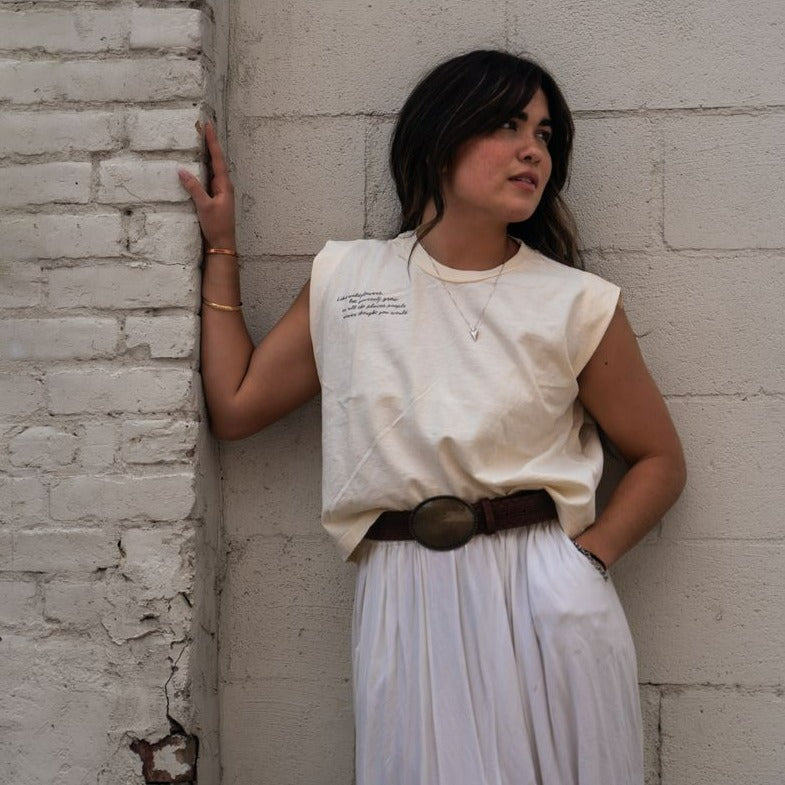 Wildflowers Grow Ladies Muscle Tee - Faded Cream - The Montana Scene