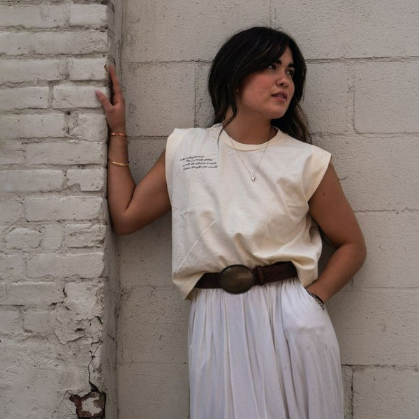 Wildflowers Grow Ladies Muscle Tee - Faded Cream - The Montana Scene