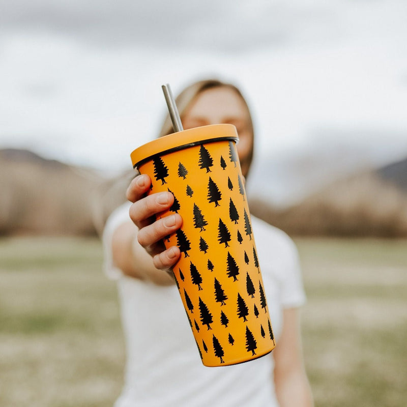 Pine Trees Stainless Steel Vacuum Tumbler - Mustard/Teal
