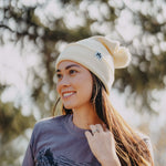 Three Tree Foldover Pom Beanie - Cream