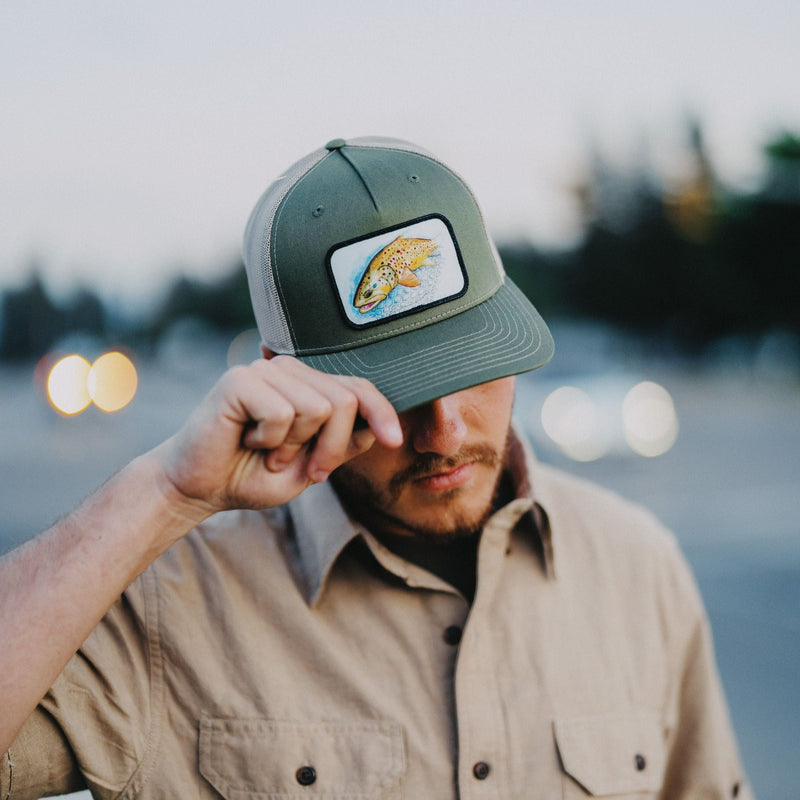 Fish Watercolor Trucker- Olive
