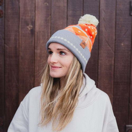 Winter Sunset Pom Beanie - Orange/Violet