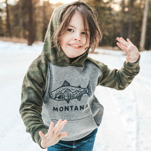 Montana Fish Toddler & Kid Hoodie - Grey/Camo - The Montana Scene