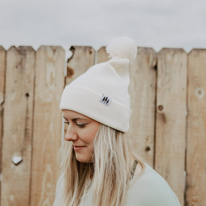 Three Tree Foldover Pom Beanie - Cream - The Montana Scene