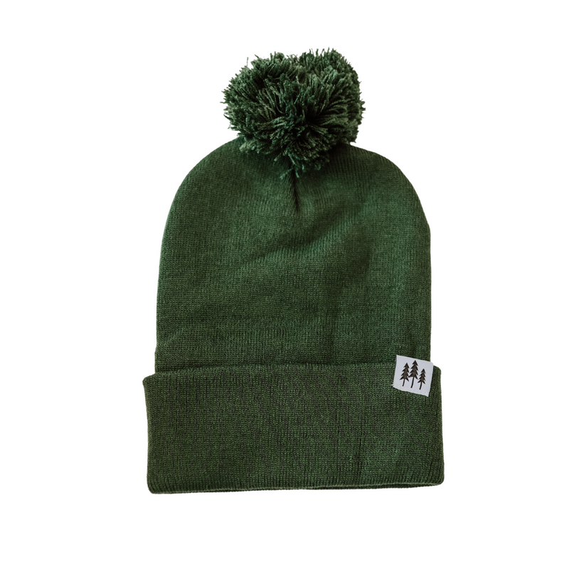 Three Tree Foldover Pom Beanie - Forest Green