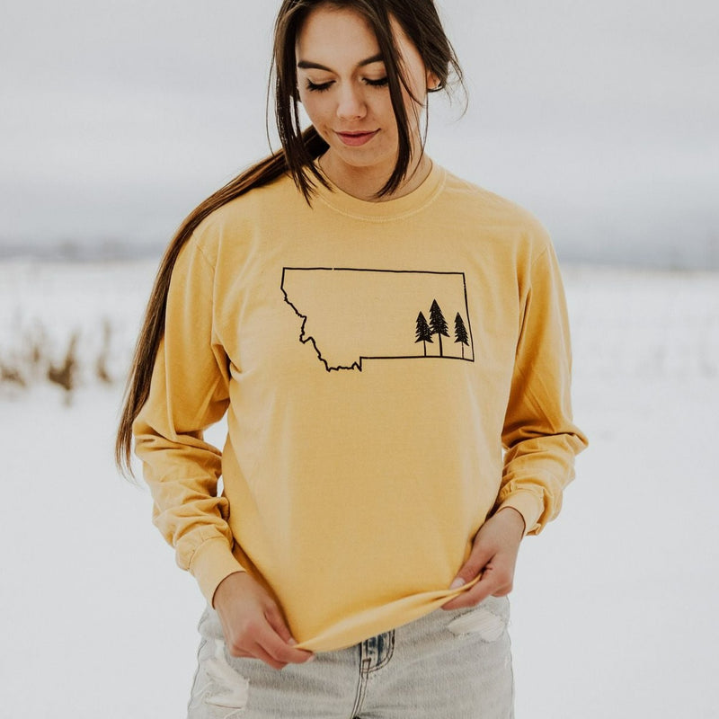 Montana Tree Outline Unisex Long Sleeve - Mustard – The Montana Scene