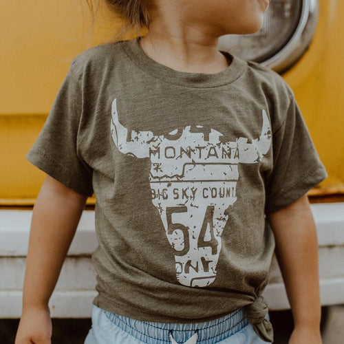 Skull Toddler & Kid Tee - Olive - The Montana Scene