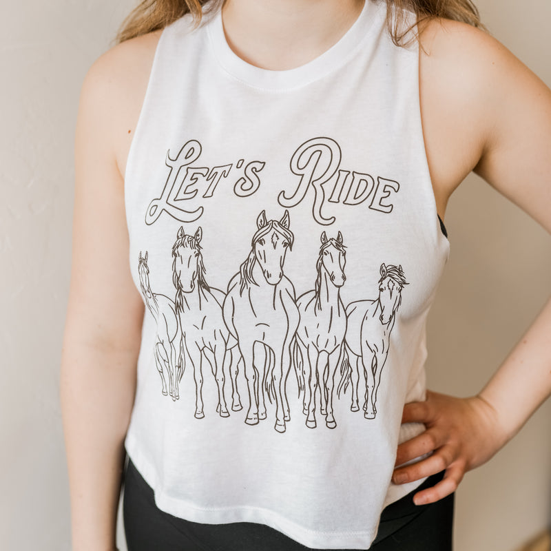 Let's Ride Crop Tank - White